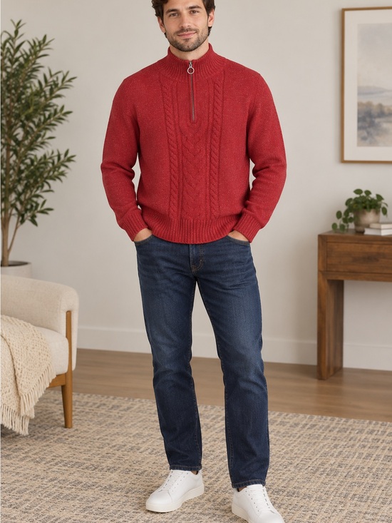 Tommy Hilfiger Other - Tommy Hilfiger Men’s Large Red Cable Knit Quarter Zip Mock Neck Sweater